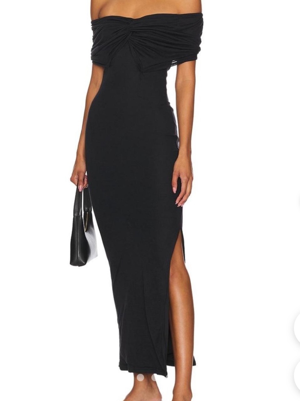 Elegant Black Off-Shoulder Maxi Dress with Twist Front
